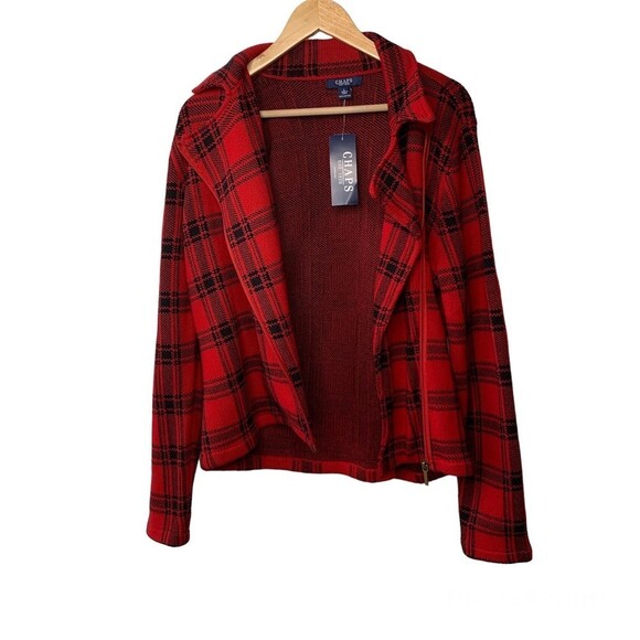 NWT CHAPS Buffalo 100% Cotton Moto Jacket Sweater - Picture 4 of 9